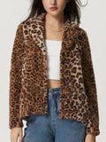 Manteau léopard épais à revers et boucles
