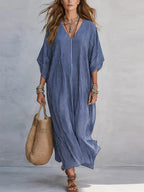 Robe longue rayée col V - Coupe ample et confortable