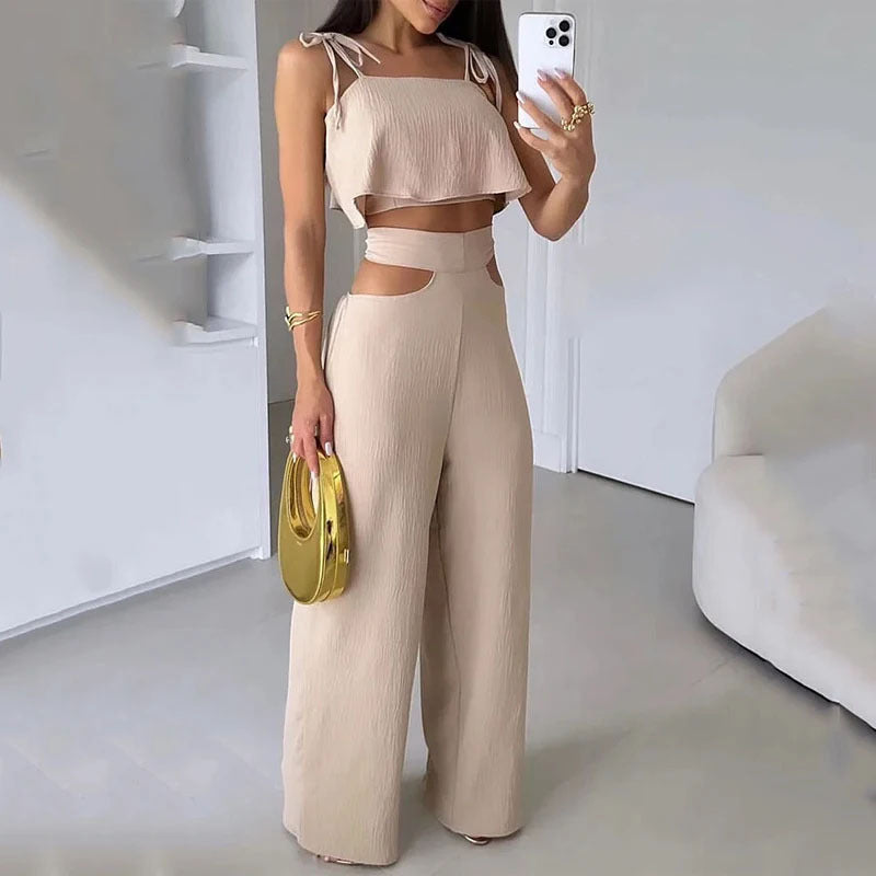 Ensemble à bretelles croisées avec pantalon ajouré - Chic&Shines