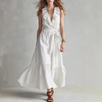 Robe patineuse col V sans manches à laçage