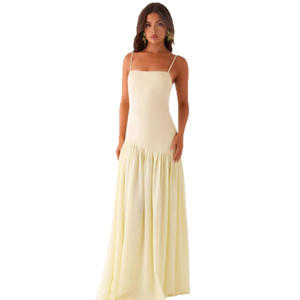 Robe portefeuille jaune sans manches à découpes