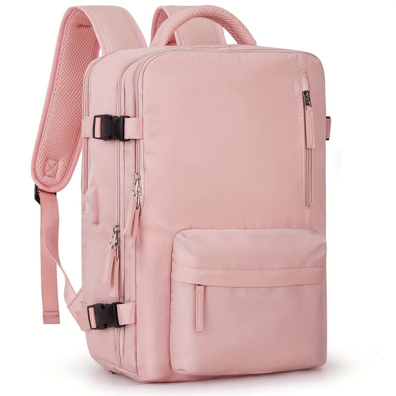 Sac à dos rose pastel élégant avec poches multiples, fermeture éclair robuste et bretelles rembourrées. Idéal pour école, voyage, quotidien.