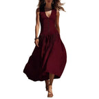Asymmetrical V-neck long dress, linen and cotton