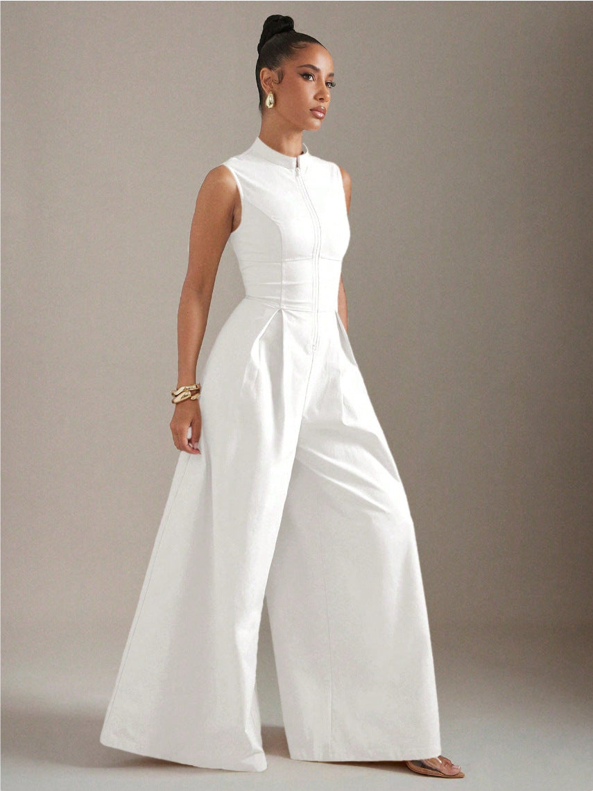 Robe sans manches noire à taille haute et fermeture éclair