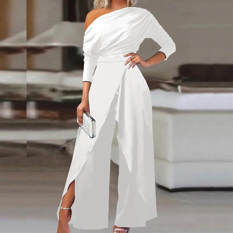 Combinaison pantalon une épaule manches trois quarts - Chic&Shines