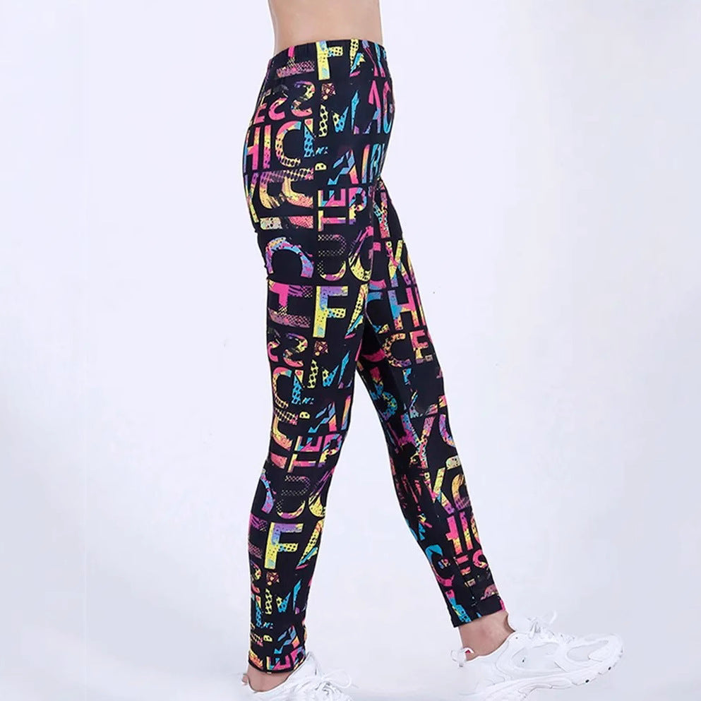 Pantalon de yoga élastique motif lettres