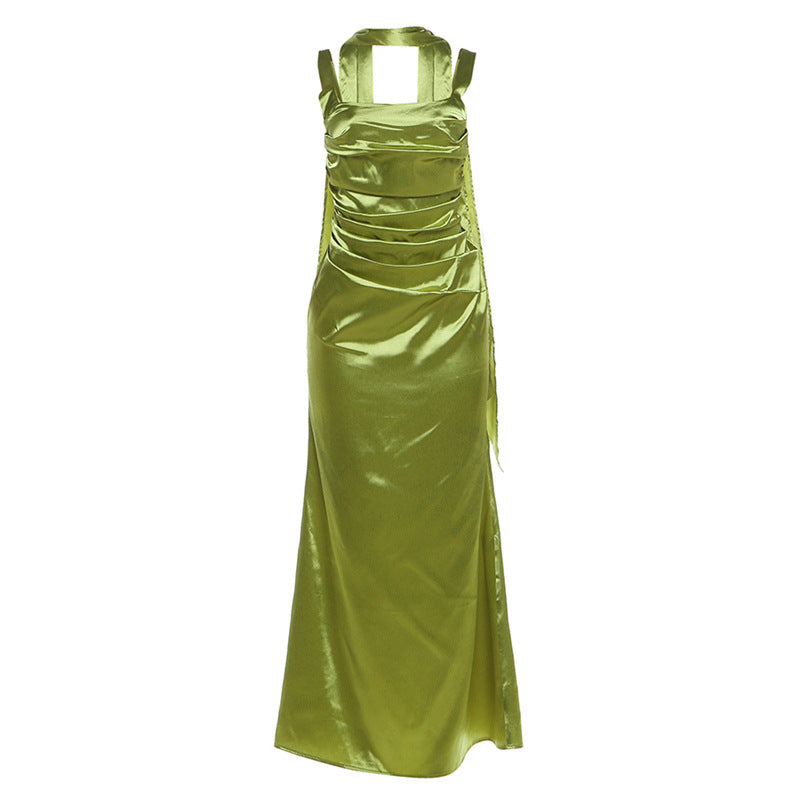 Emerald Green Pleated Backless Maxi Dress