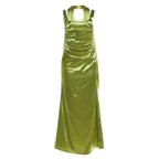 Emerald Green Pleated Backless Maxi Dress