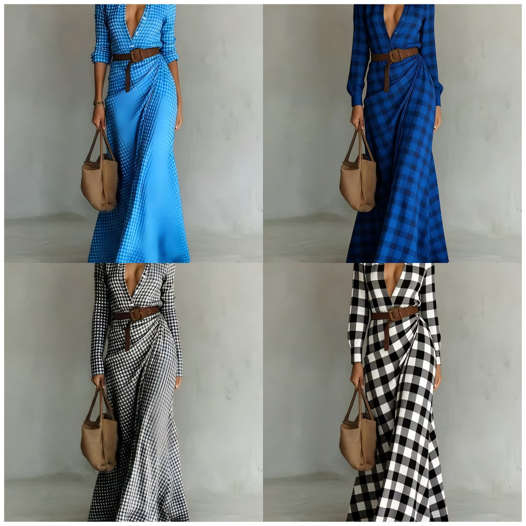 Asymmetrical pleated dress with matching belt