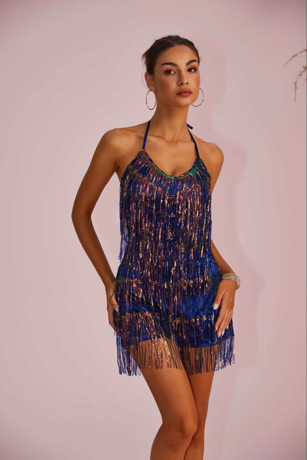 Dress with shimmering sequins and fringes