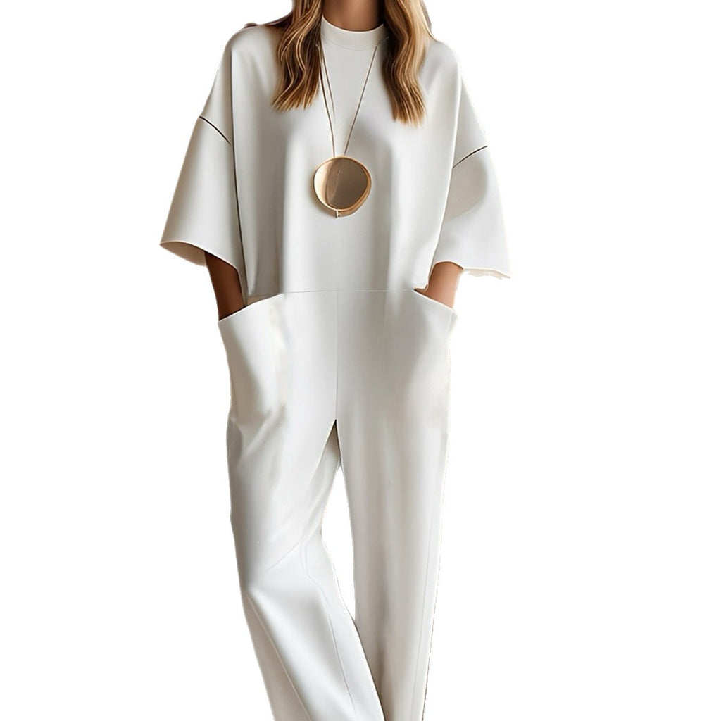 Combinaison col rond manches courtes poches blanc et noir