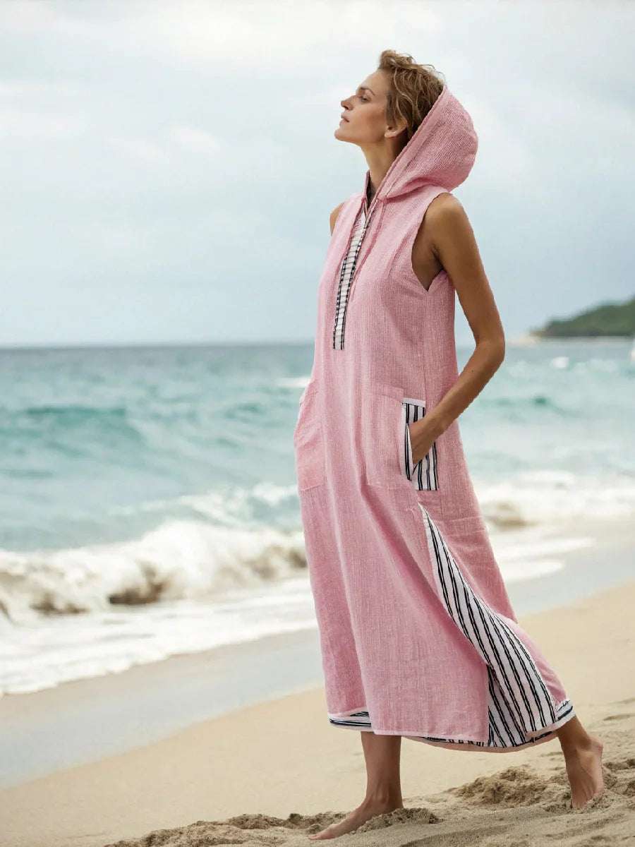 Robe midi sans manches avec capuche et poches