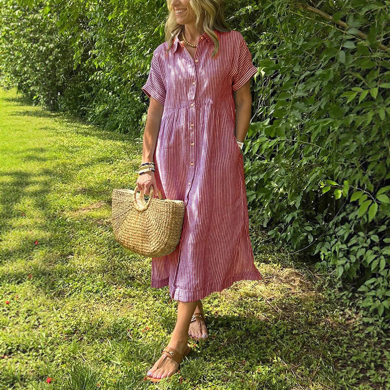 Robe rayée lin et coton – Élégance intemporelle