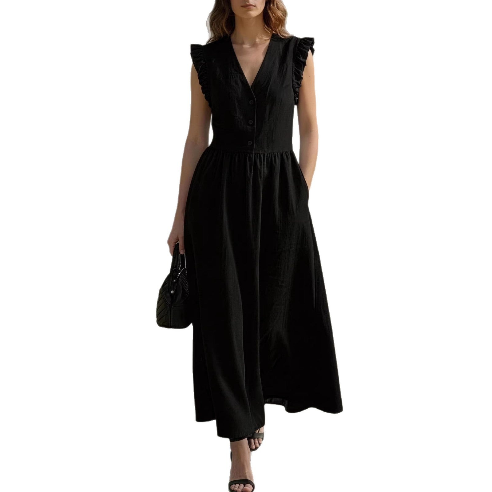 Linen and cotton wrap dress, loose fit with pockets