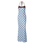Sky-blue polka dot high-waisted dress