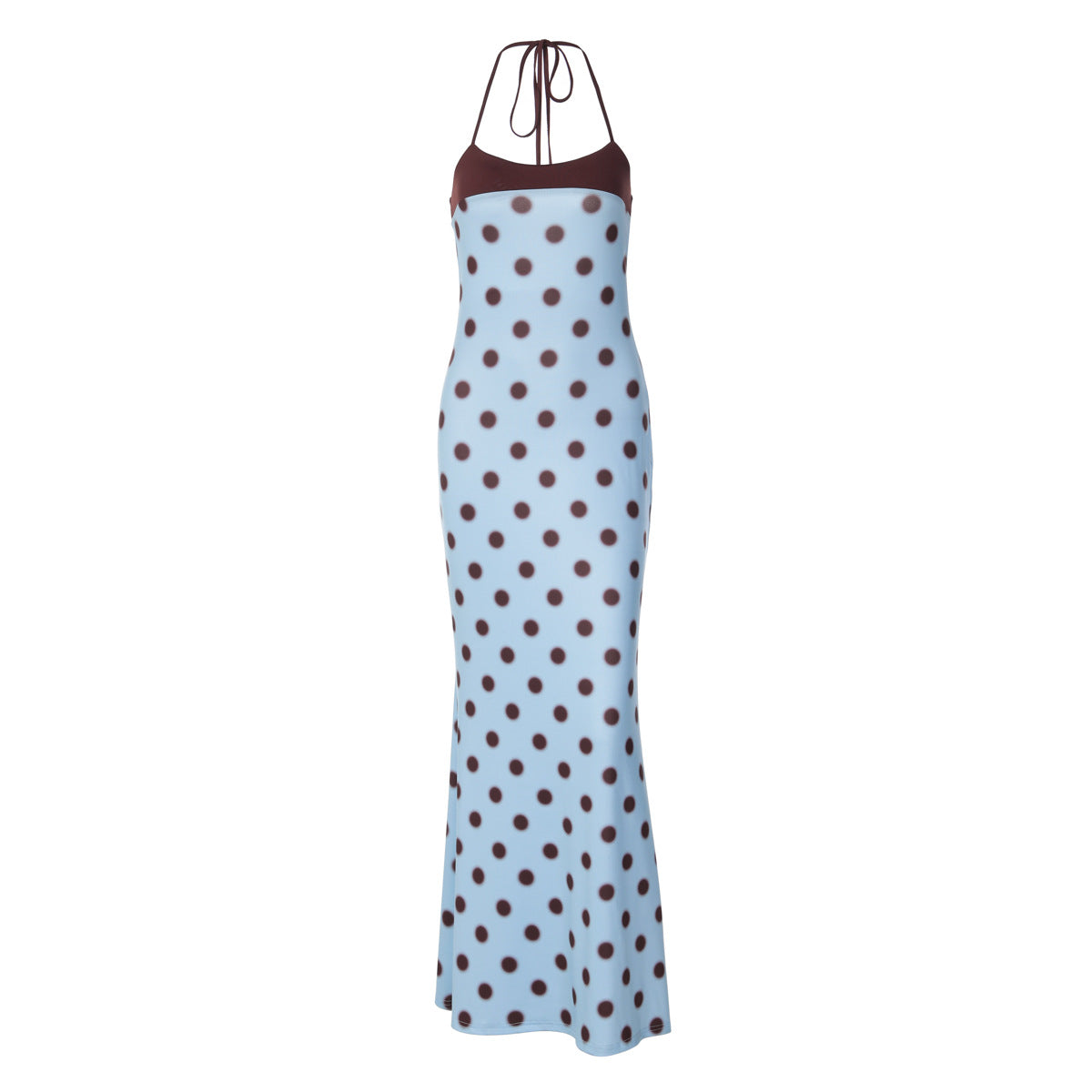 Sky-blue polka dot high-waisted dress