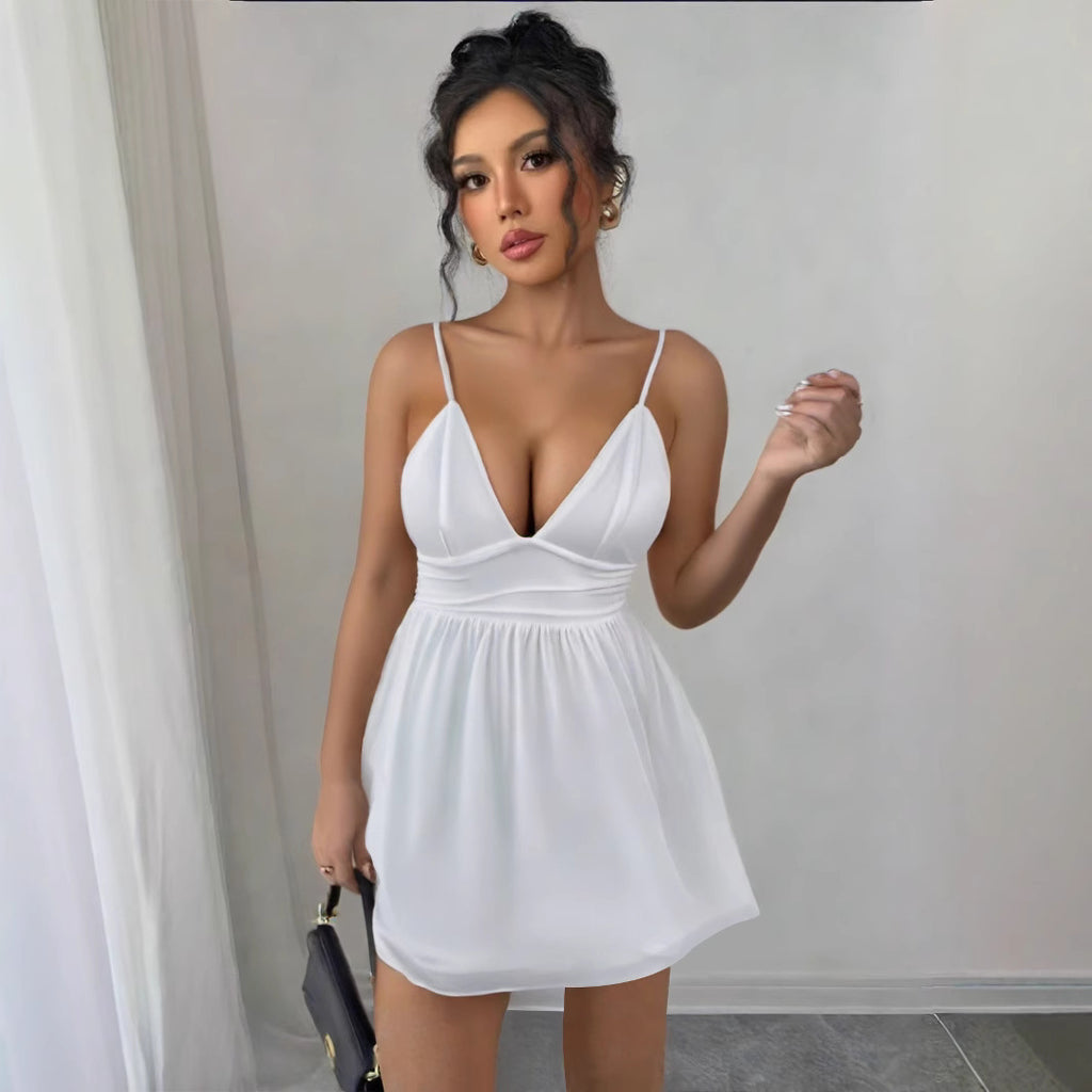 Pure white backless halter mini dress