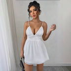 Pure white backless halter mini dress