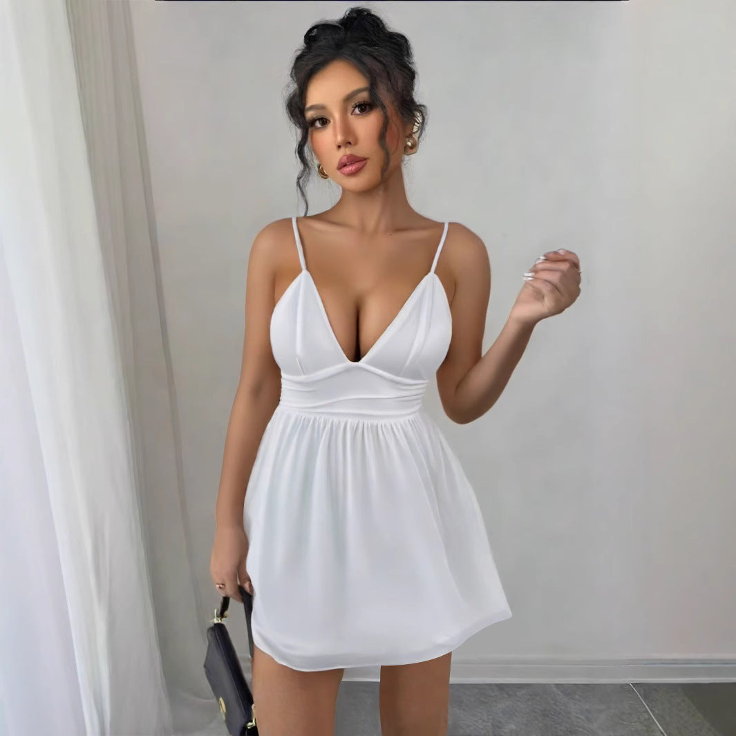 Pure white backless halter mini dress