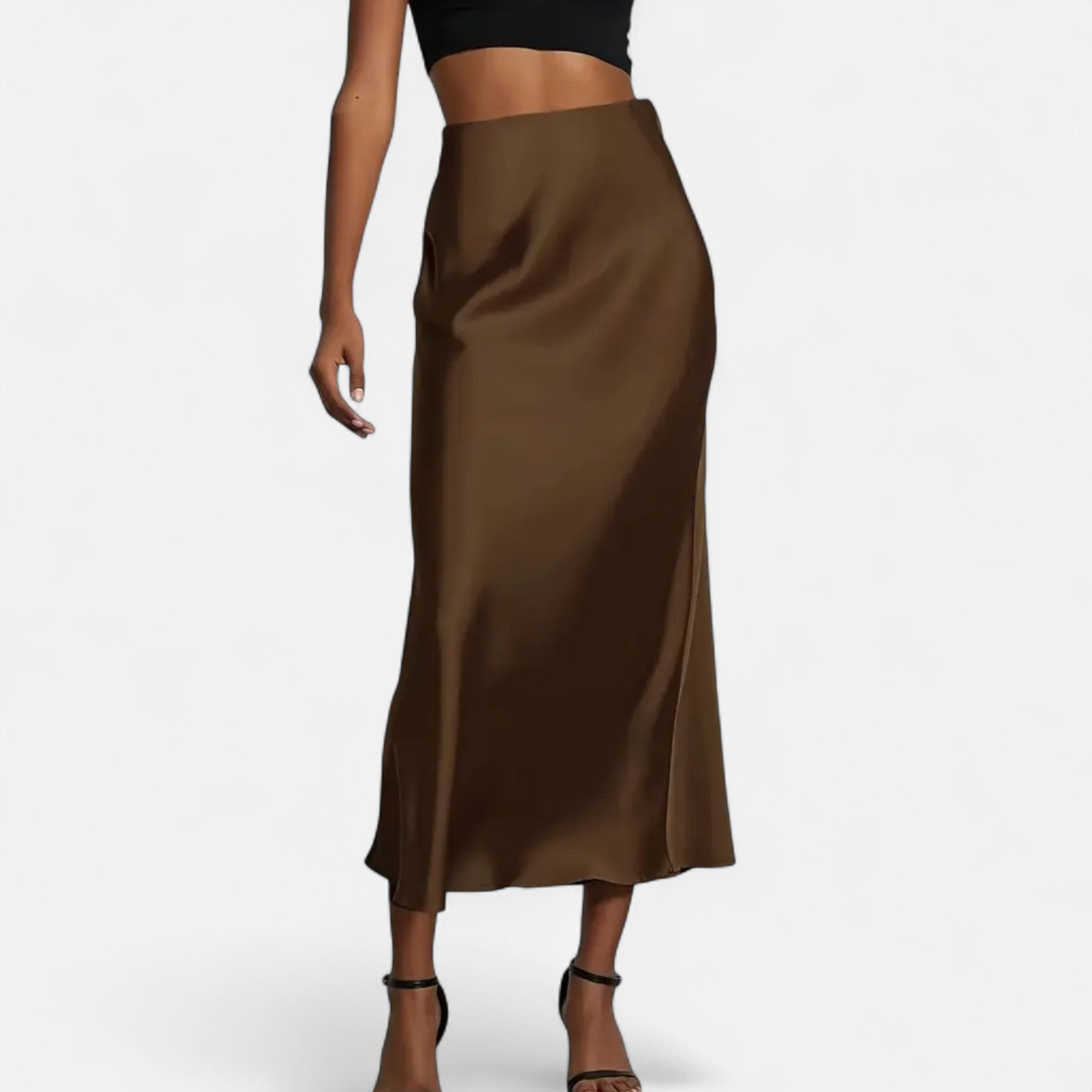 Jupe midi en satin taille haute pour femme