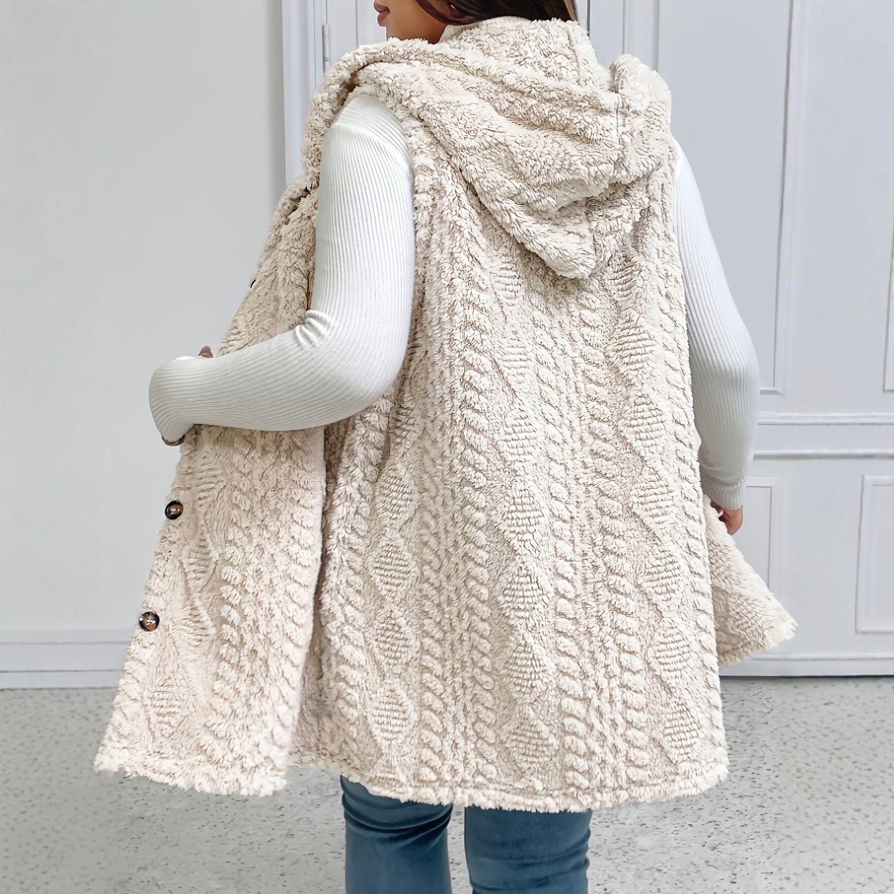 Gilet cardigan à capuche en peluche