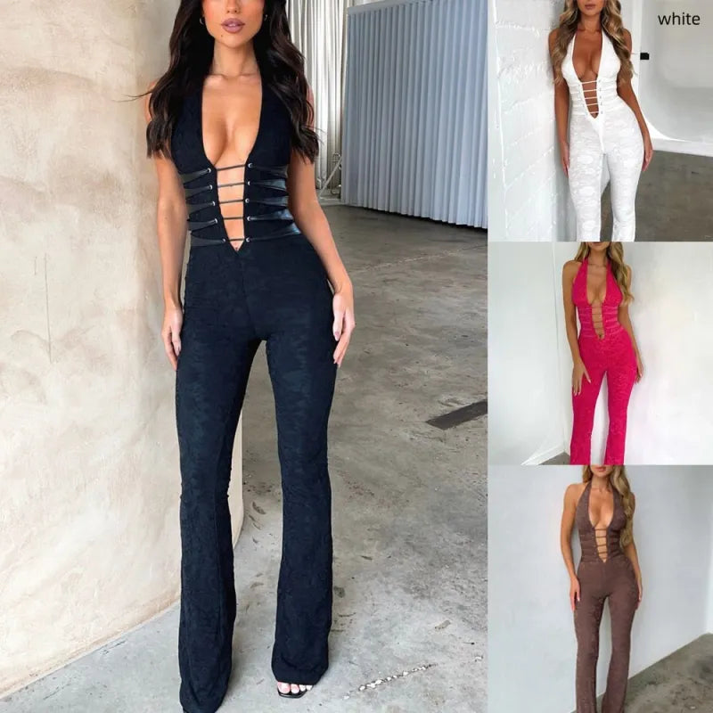 Combinaison Pantalon Col Licou Dos Nu Ajourées - Chic&Shines