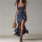 Asymmetric high-waisted ruffled maxi dress