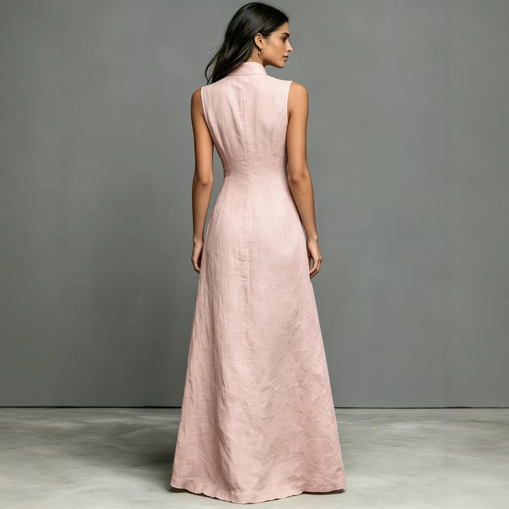 Robe longue sans manches col dressé — Élégance intemporelle