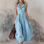Robe longue élégante col chemise coupe ajustée