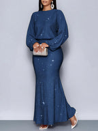 Long-sleeved sequined evening maxi dress