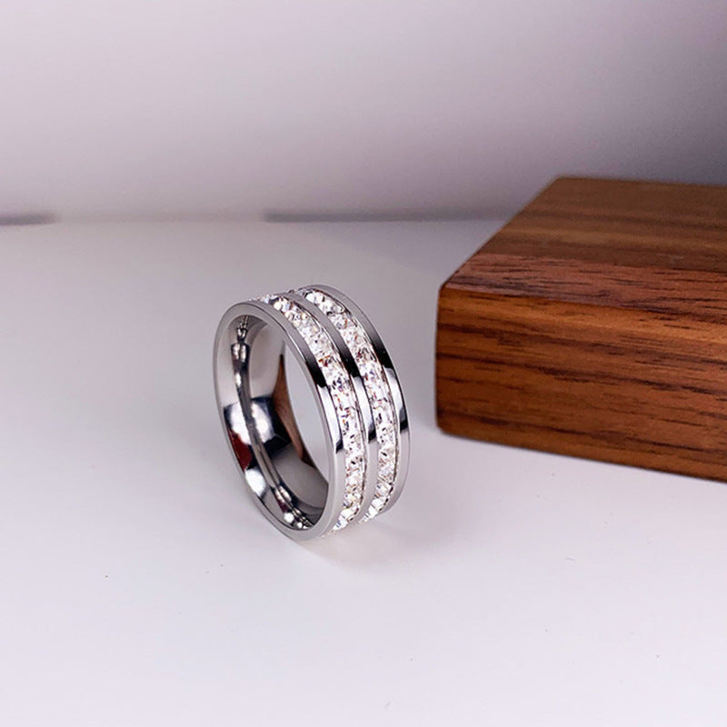 Bague simple et double rangée de diamants en acier titane - Chic&Shines