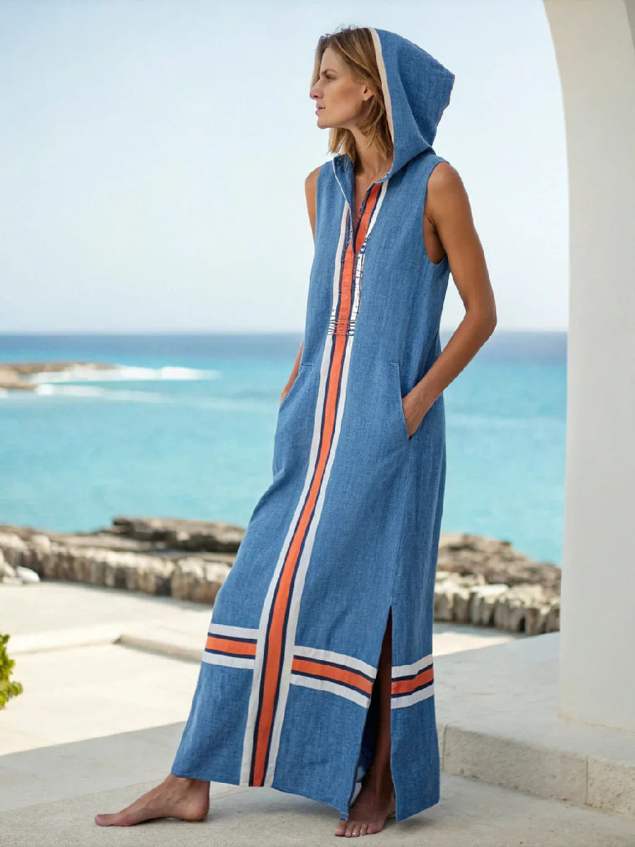 Robe midi sans manches avec capuche et poches