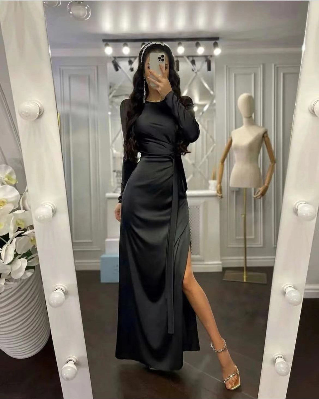 Robe de soirée manches longues jupe fendu - Chic&Shines