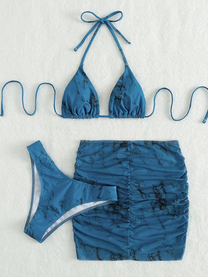 Ensemble de maillot de bain bikini trois pièces à imprimé marbre