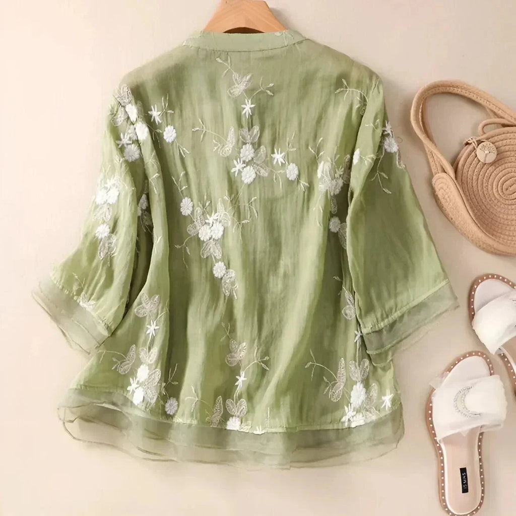 Elegant Embroidered Long-Sleeved Blouse for Women