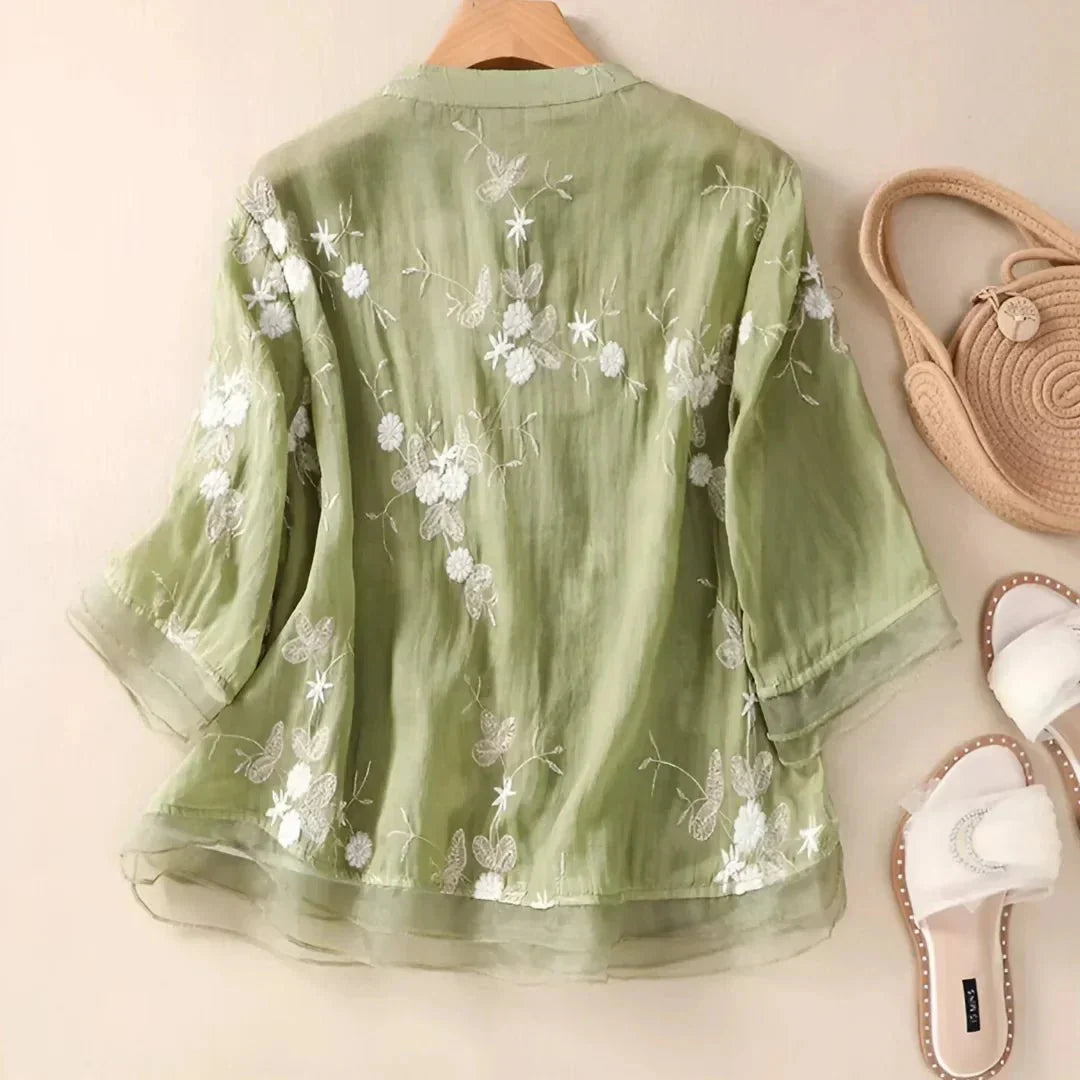 Elegant Embroidered Long-Sleeved Blouse for Women