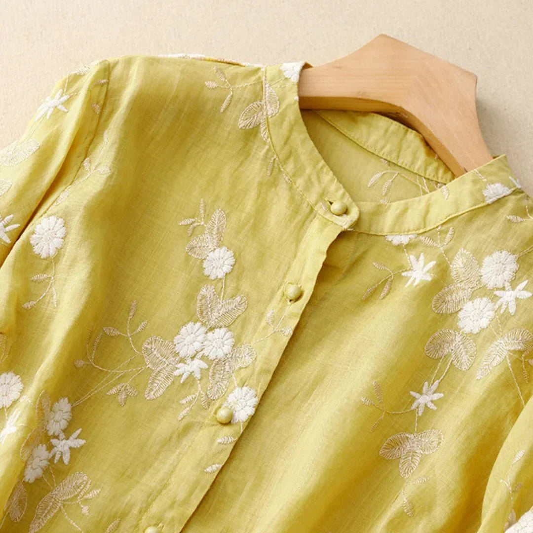 Elegant Embroidered Long-Sleeved Blouse for Women