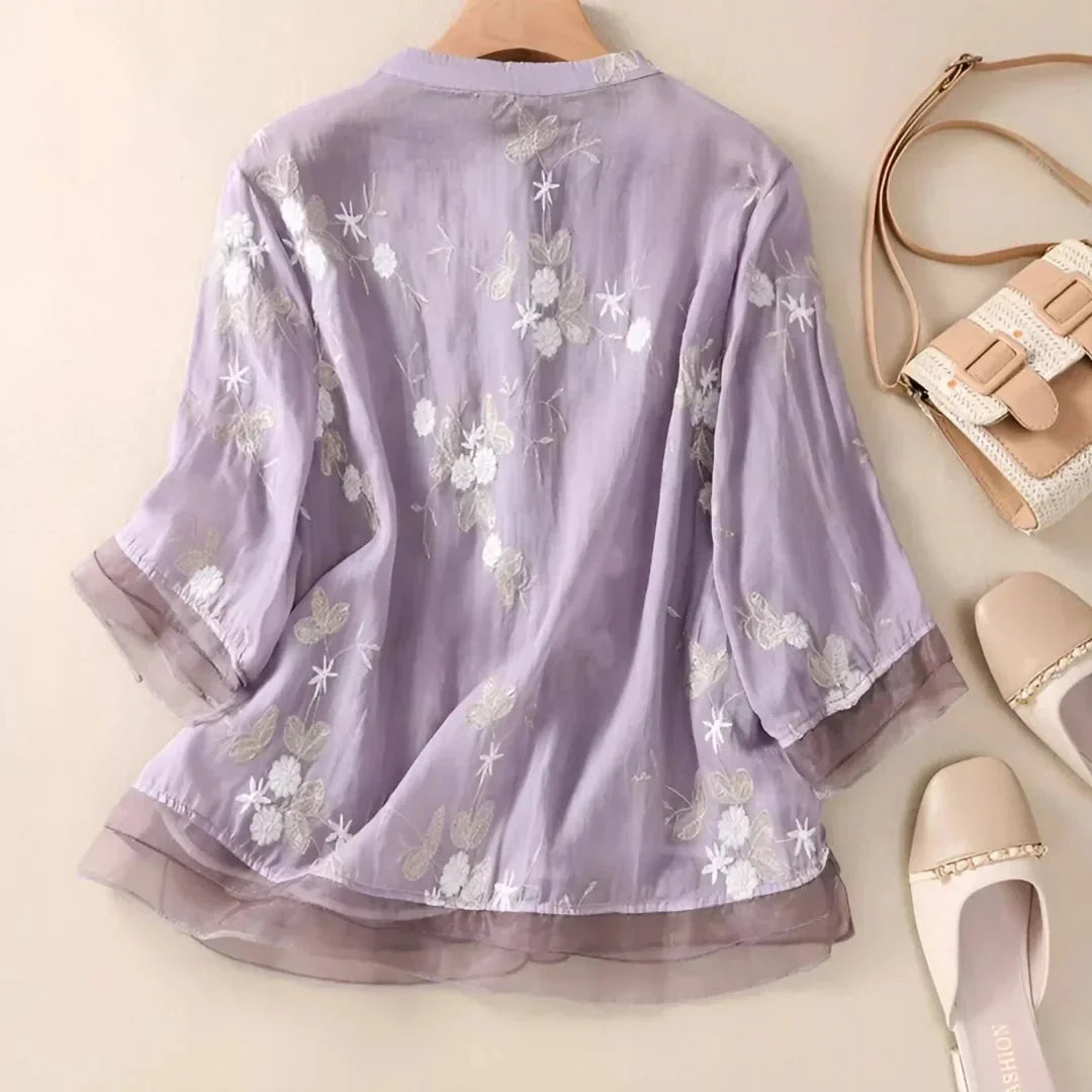 Elegant Embroidered Long-Sleeved Blouse for Women