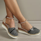 Chaussure compensée à nœud en corde de paille tressée