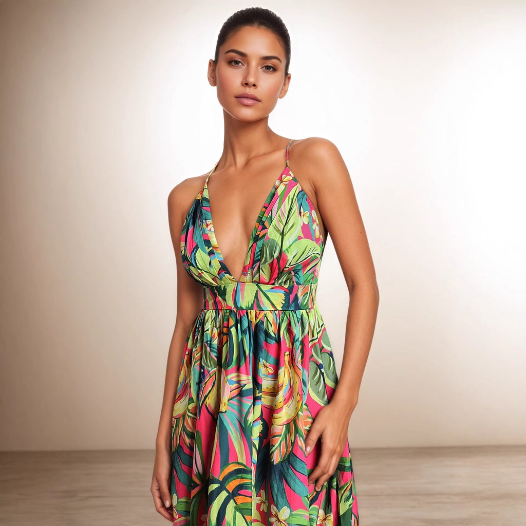 Robe glissante imprimée à fines bretelles