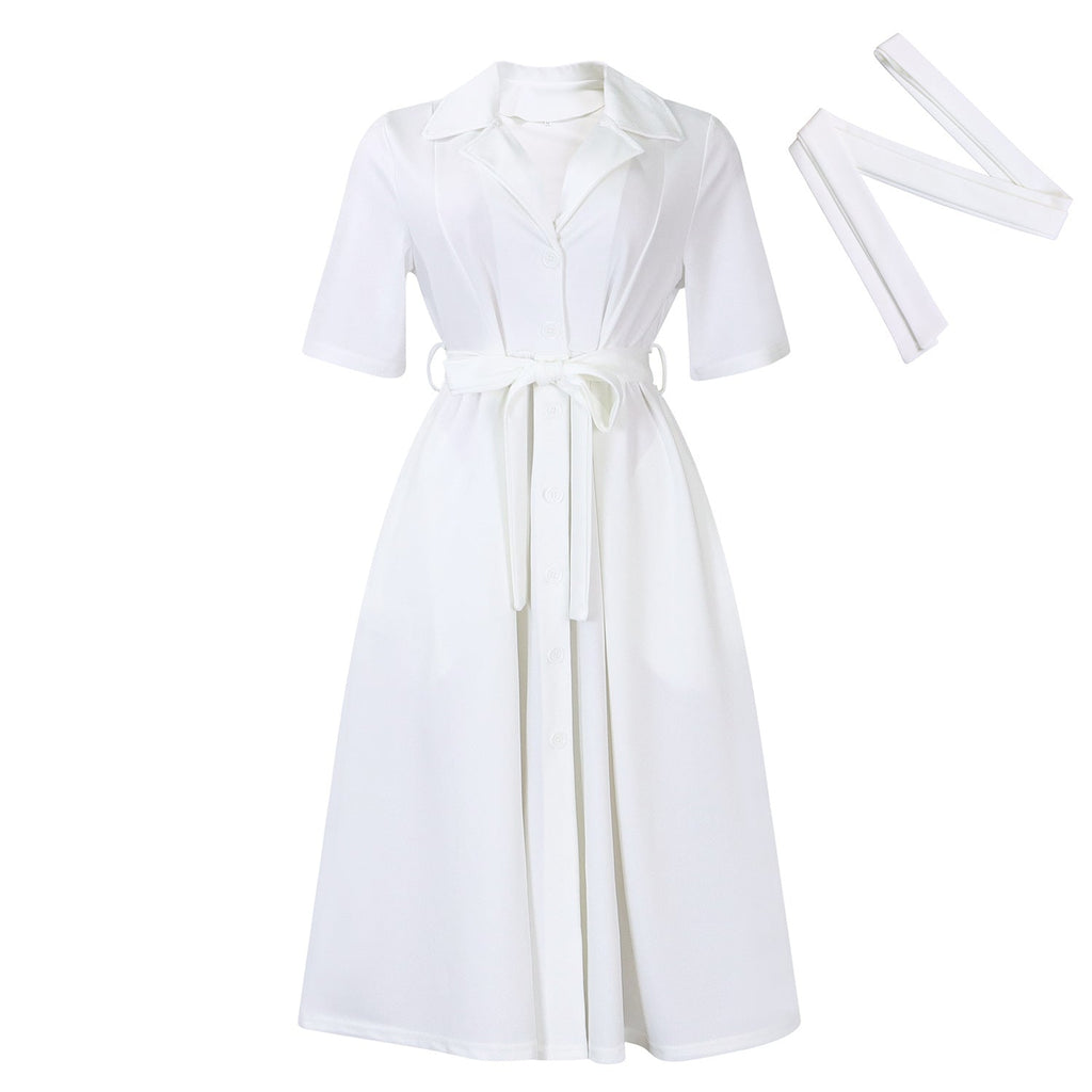 Robe mi-longue manches courtes avec ceinture