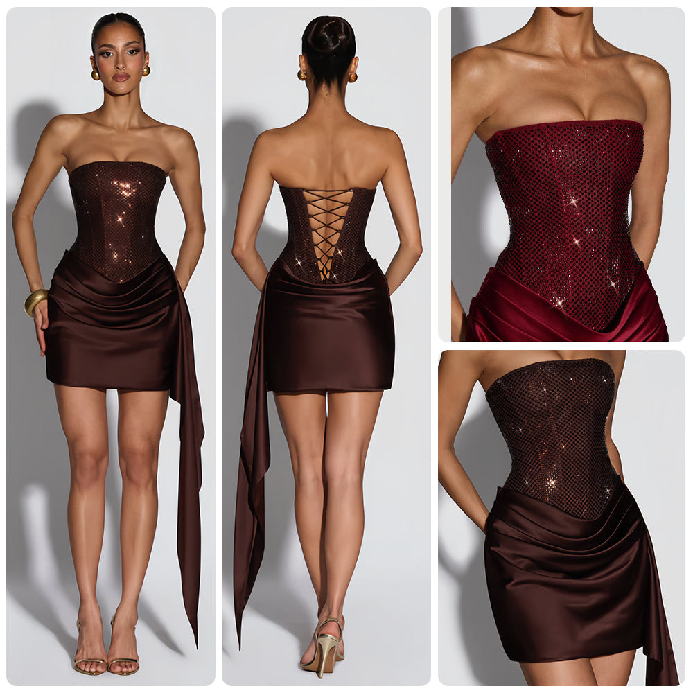 Robe bustier gainante à paillettes bordeaux