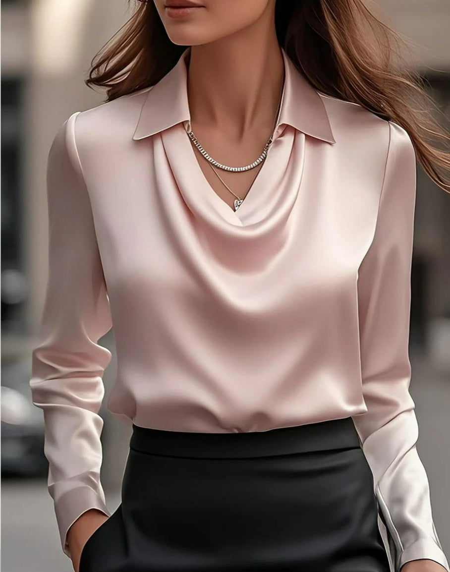 Chemise col évasé manches longues en satin - Chic&Shines