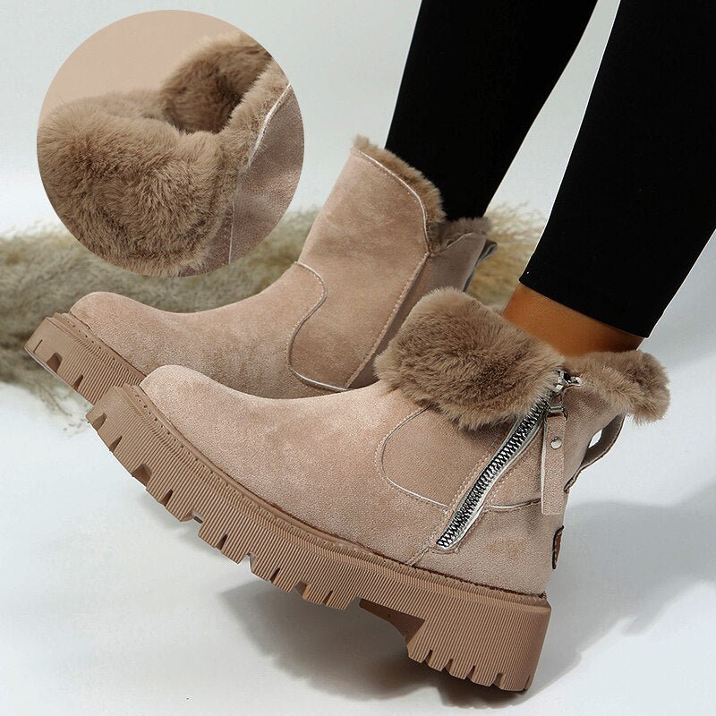 Bottes de luxe avec doublure en fausse fourrure et fermeture éclair