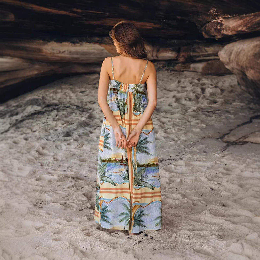 Robe lin fluide imprimé fleuri — Allure bord de mer