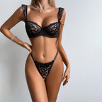 Carolina — Ensemble plage à voile transparent en dentelle noir