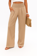 Pantalon femme en lin Breezeflow taille élastique coupe fluide été 2025
