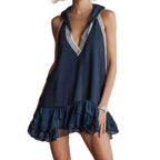 Mini-robe à capuche patchwork bleu marine