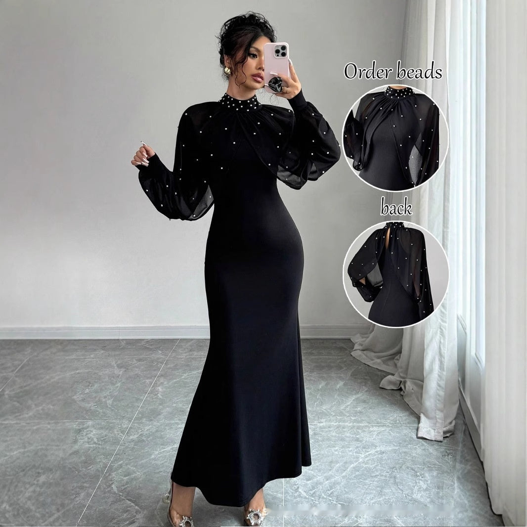 Lace Lantern Sleeve Maxi Dress