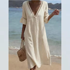 Robe lin coton col V loose fit élégante